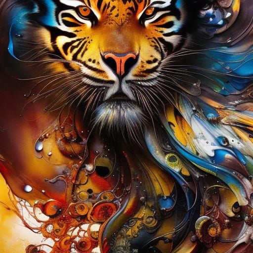 Terrifying Ghost Tiger in Liquid Fantasycore Style