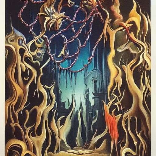 Surrealist Maid Depicts Hellish Torment in Oil Painting