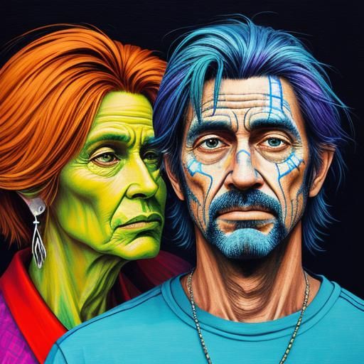 Glitch Art of a Man with His Mother