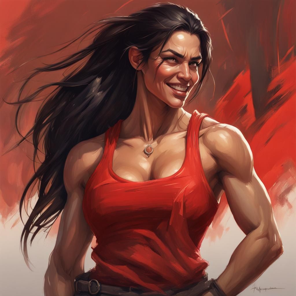 Muscular Hispanic Woman Portrait in Hyperrealistic Style