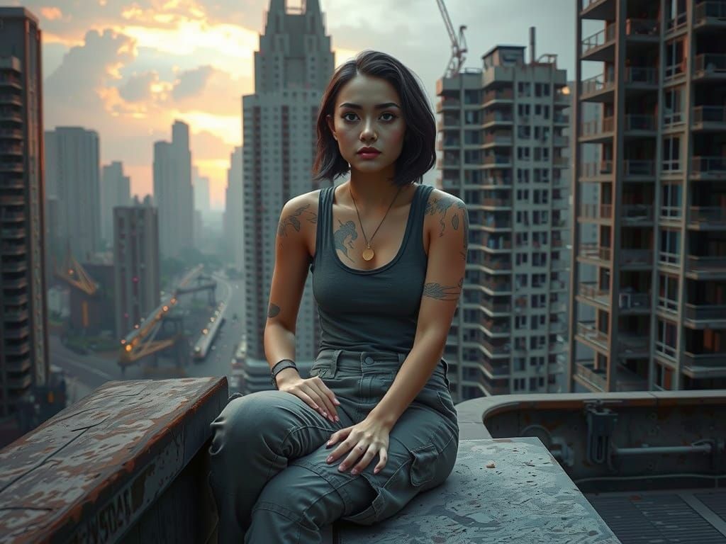 Cyberpunk Goddess Lost in Dystopian Metropolis