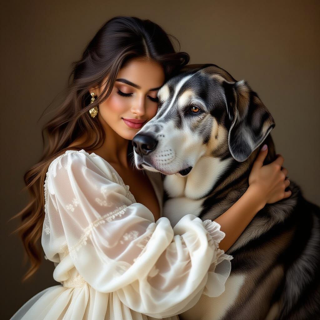 Heartfelt Portrait of Model and Great Dane