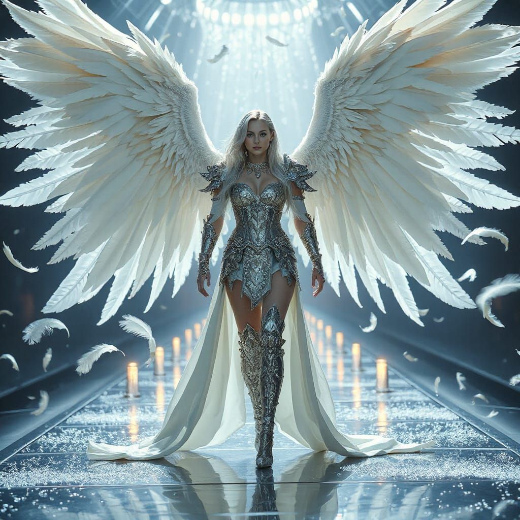 Majestic Angel on Runway in Ethereal Light