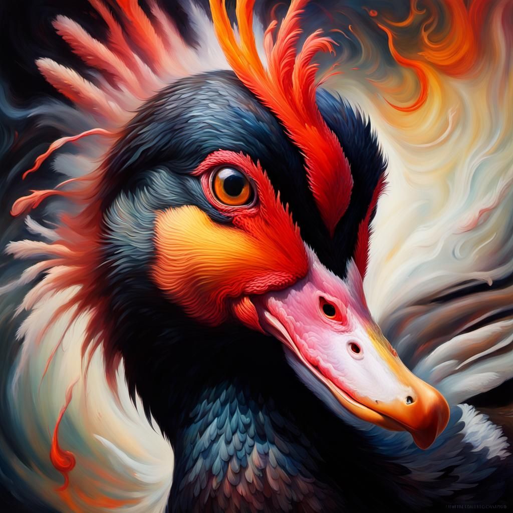 Angry Duck Portrait in Surrealist Oil Painting Style