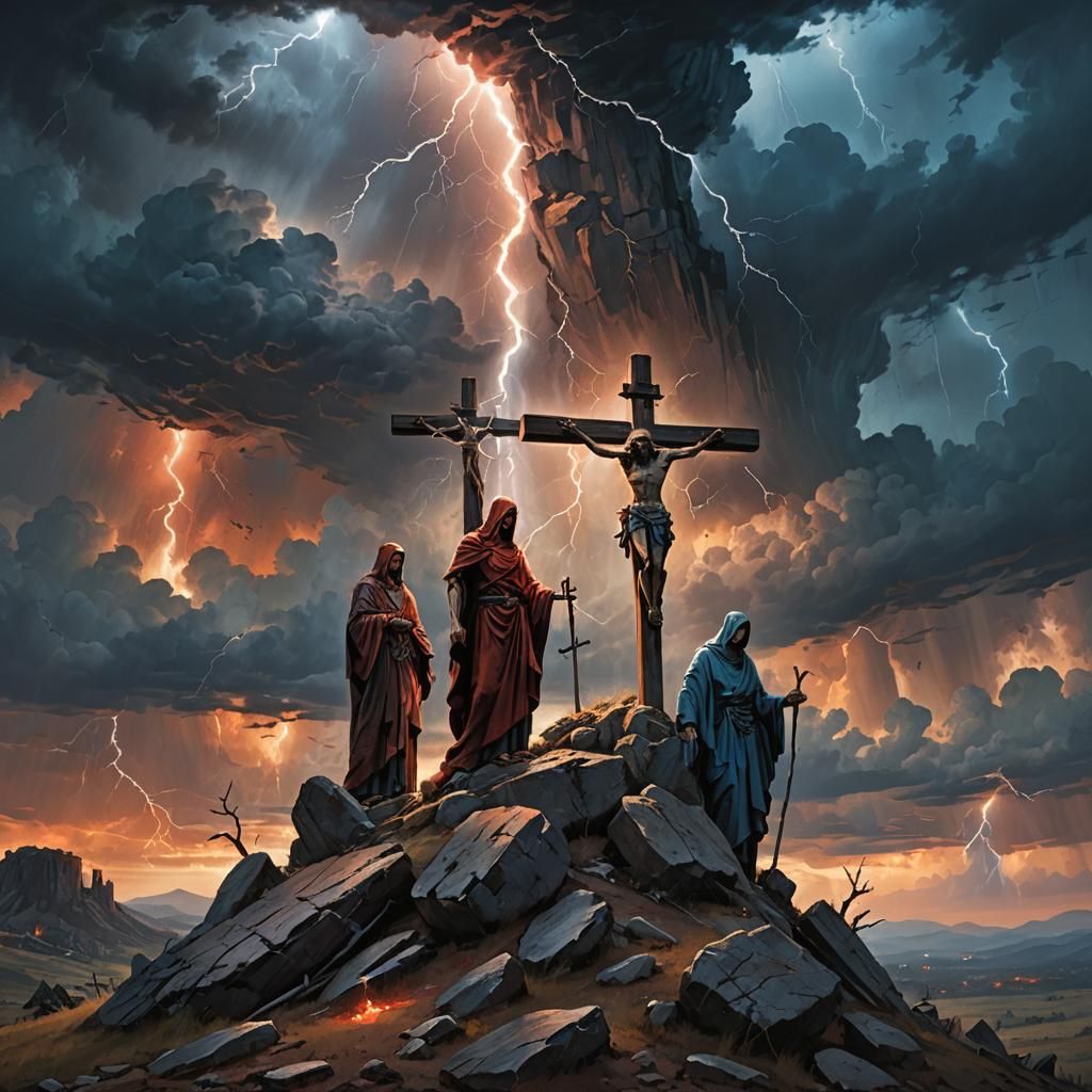 Dark Fantasy Crucifixion Scene in Hyper-Realistic Style