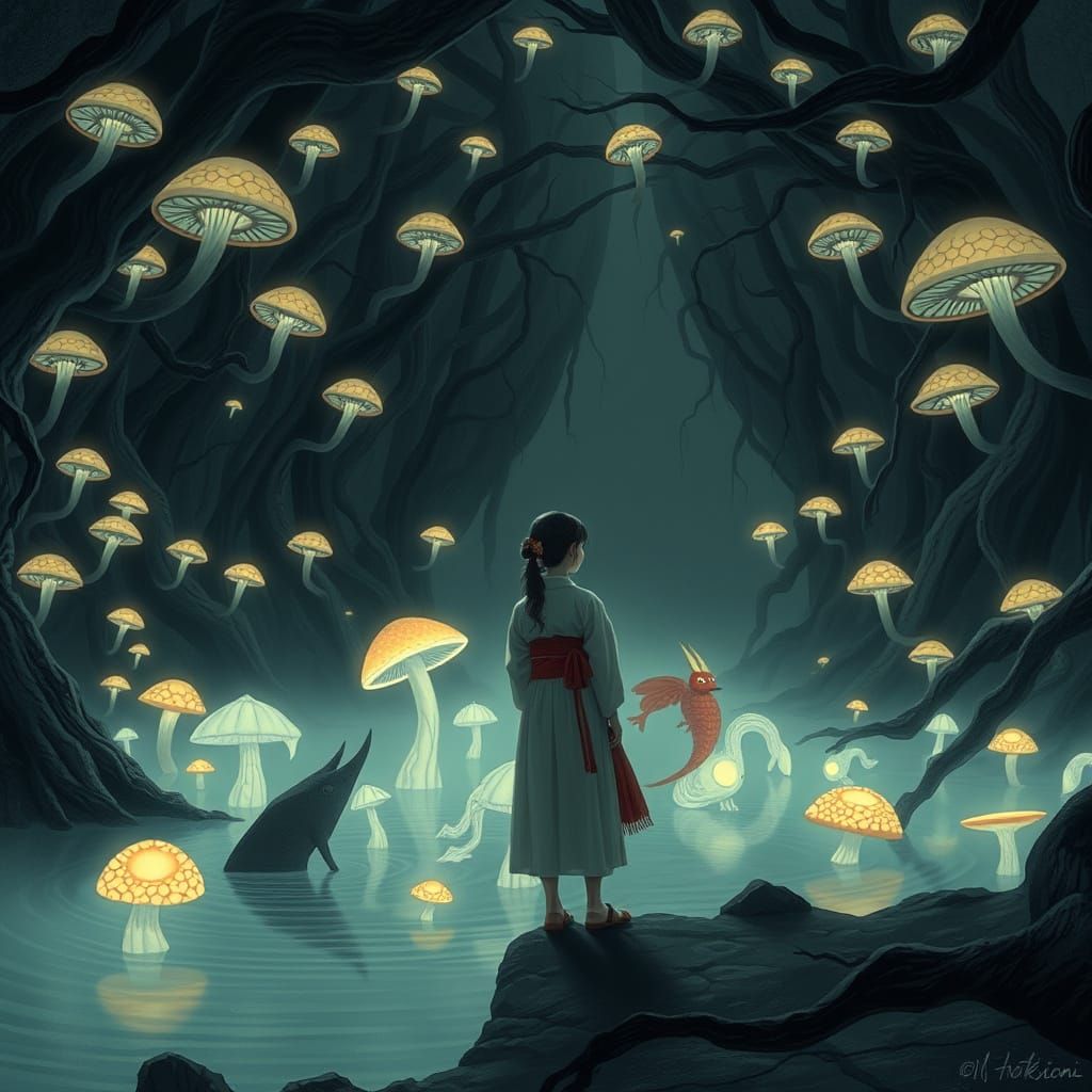 Dreamlike Yokai Gathering in the Underground Lake