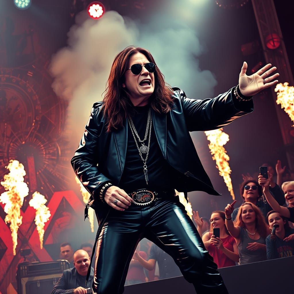Ozzy Osbourne on Stage in Surreal Style