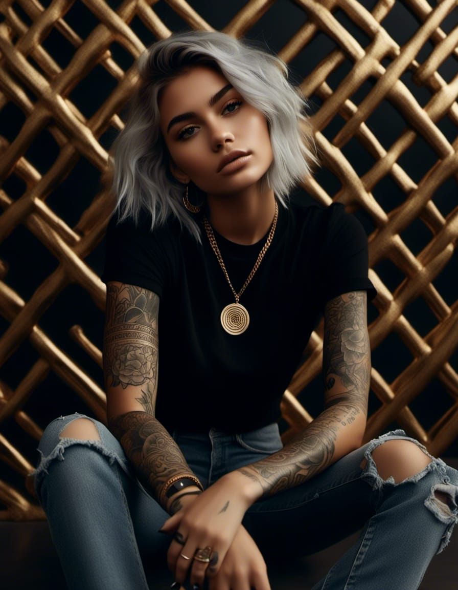 Woman in Tattoo Art Inspired Hyperrealistic Photo