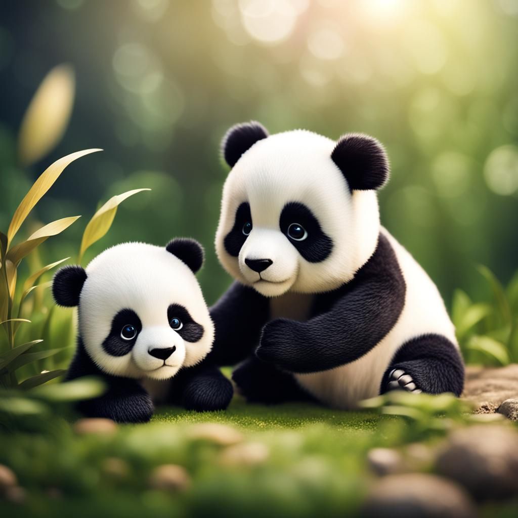 Adorable Cartoon Fuzzy Baby Panda Bears