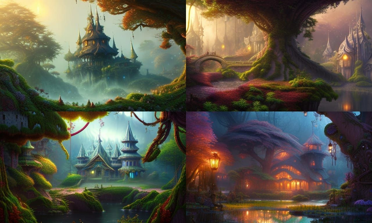 Small Town with Castle: Ethereal Sci-Fi Digital Art