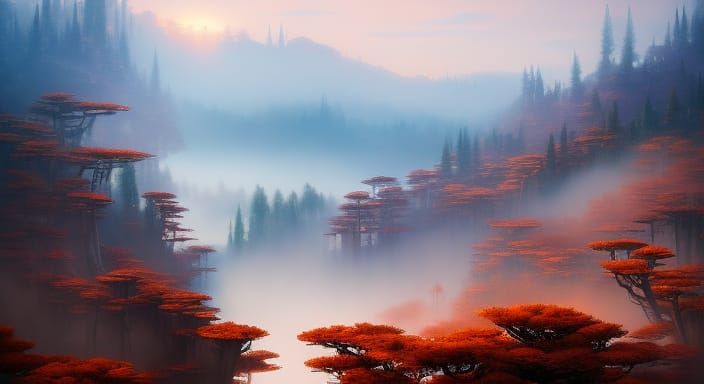 Misty Canyonlands in Detailed Matte Painting Style