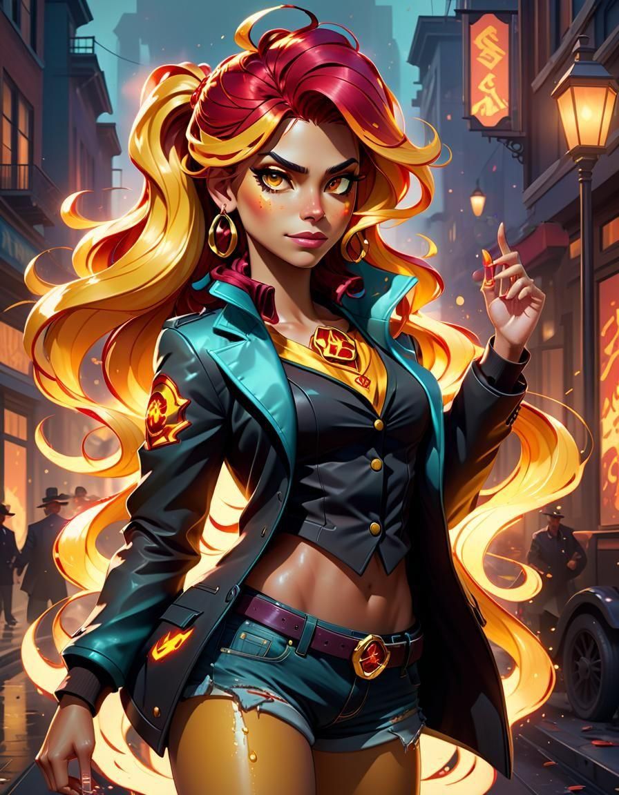 Sunset Shimmer as Gangster in Hyperdetailed Digital Art