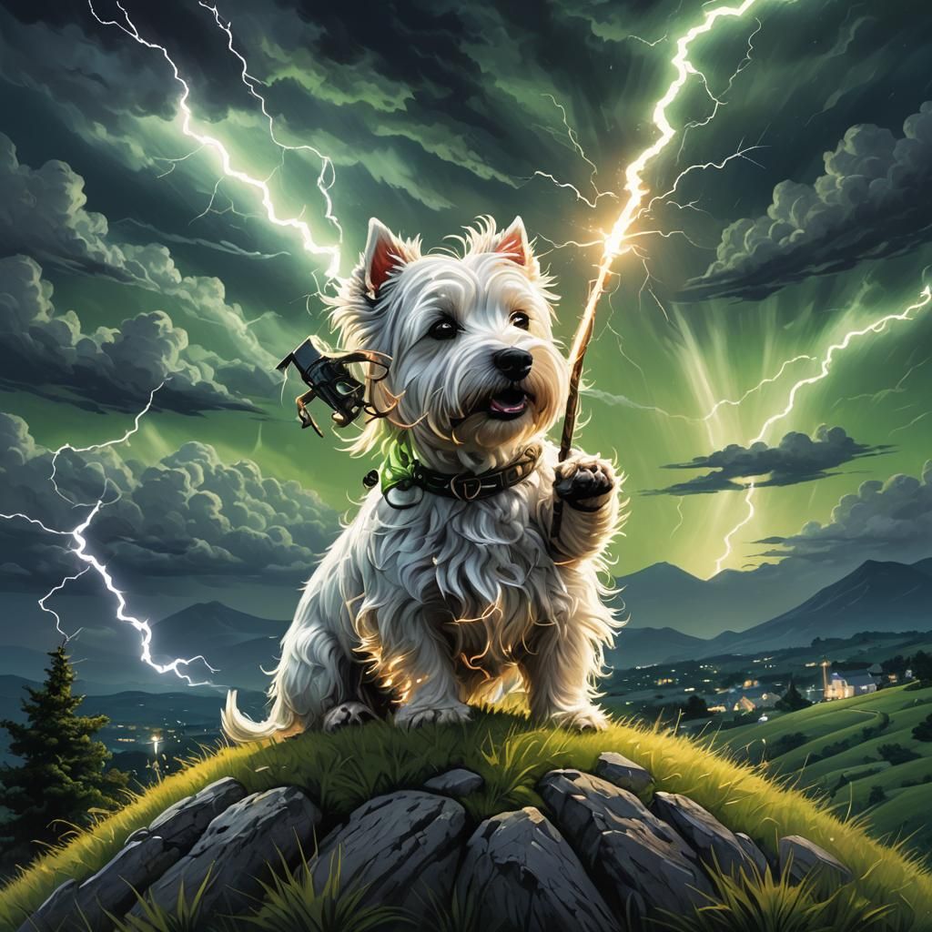 Westie with Lightning Rod: Fantasy Concept Art