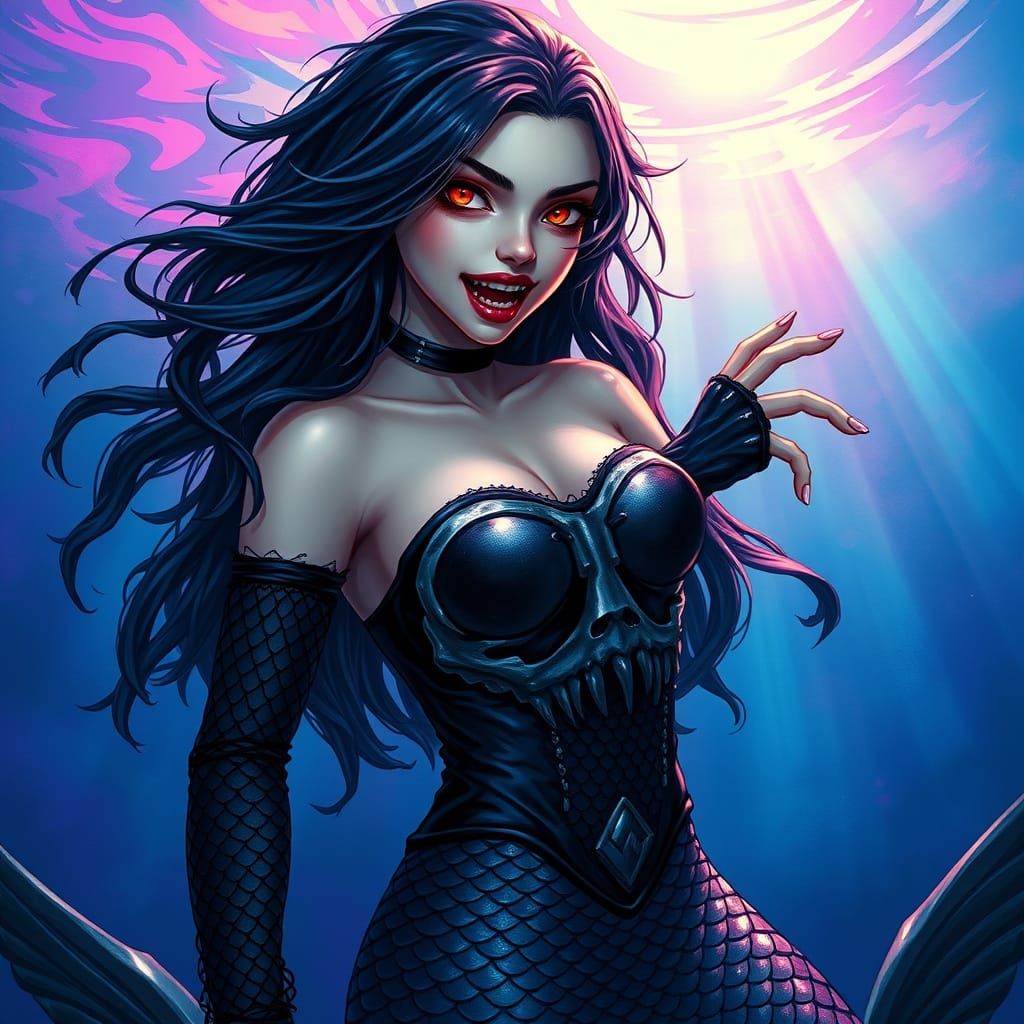 Hyperrealistic Emo Mermaid in Fantasy Oceanic World