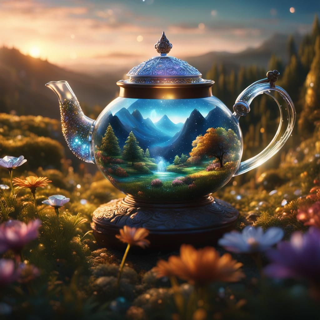 Starlit Summer Landscape Poured From Crystal Teapot