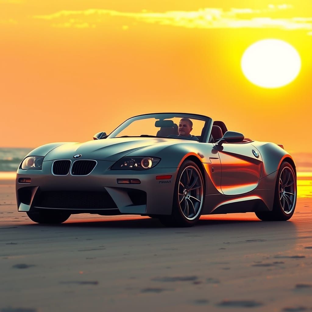 BMW Sports Car at Sunset in Futuristic Style