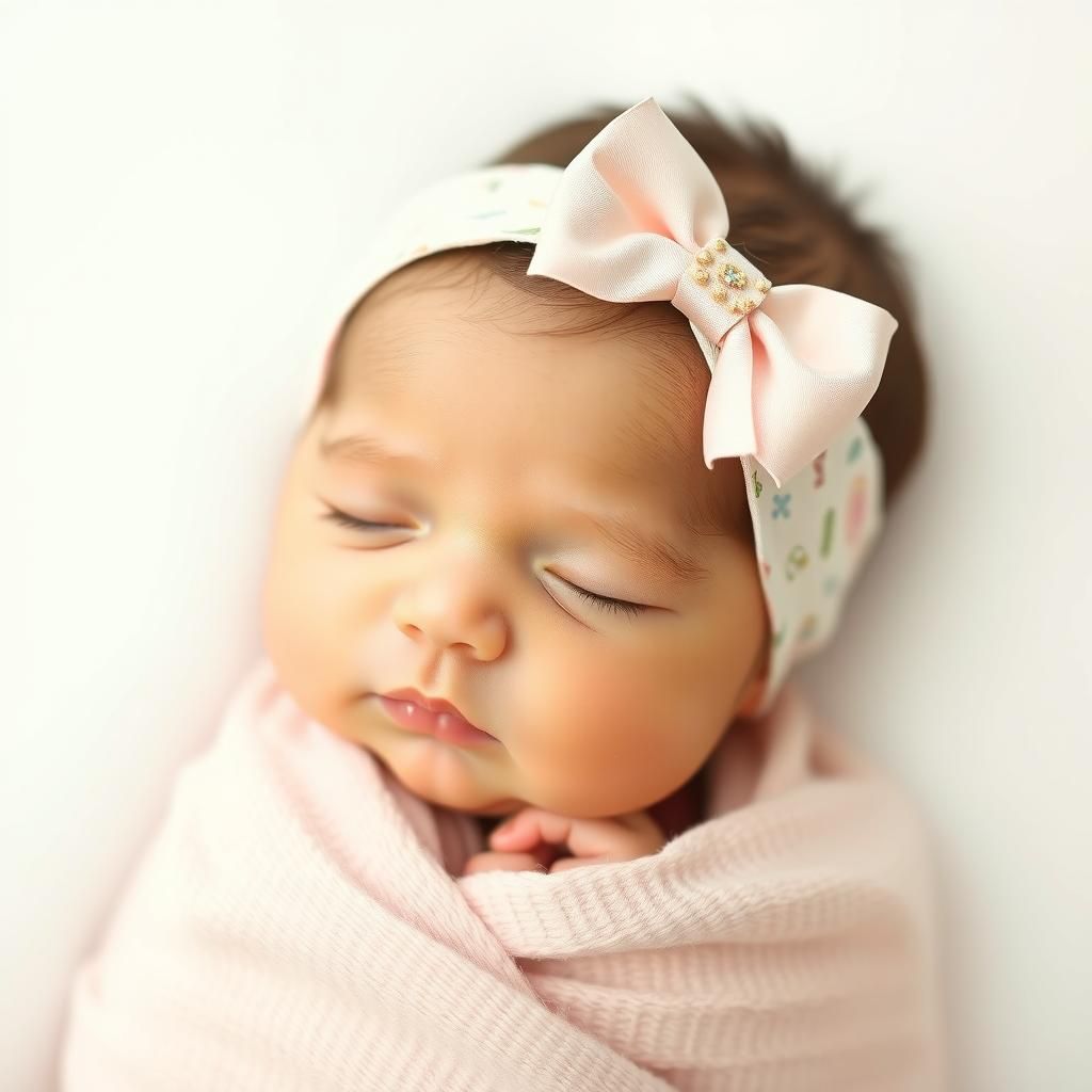 Newborn Baby in Floral Headband, Minimalist Aesthetic