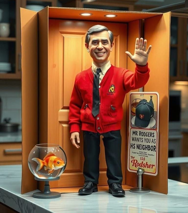 Vintage-Style Mr. Rodgers Action Figure Box Scene