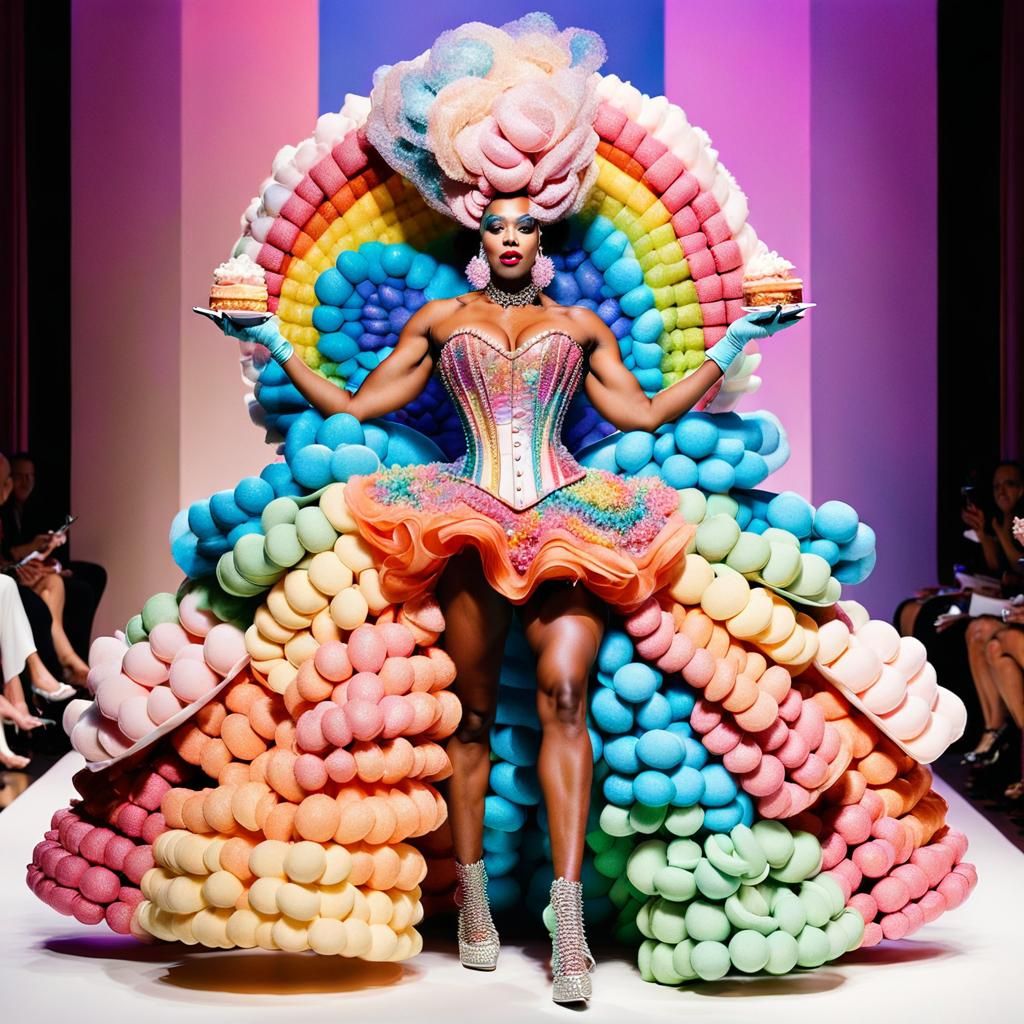 Dessert Drag Queen on Catwalk: A Sweet Spectacle