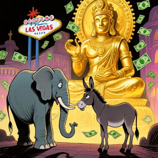 Tim Burtonesque Elephant and Donkey Friends