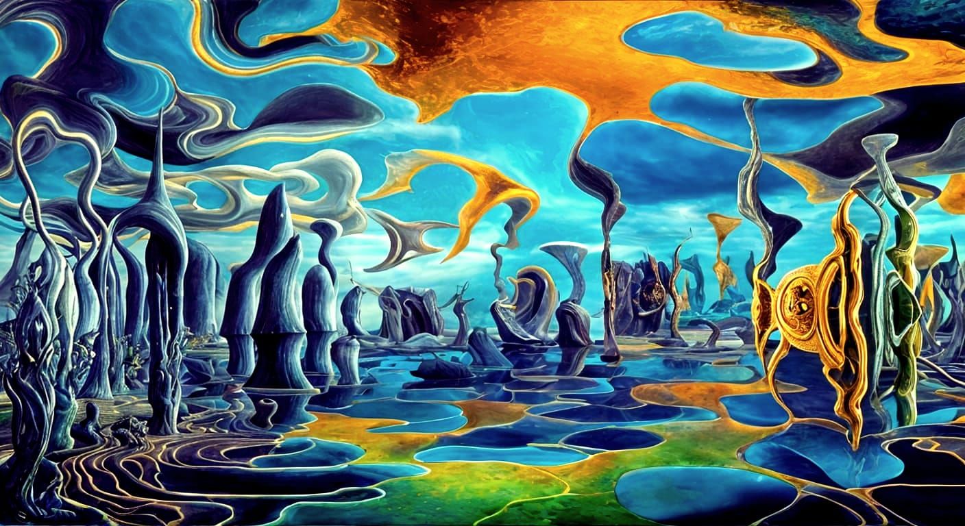 Surreal Mirror Cabinet in Desert Under Cosmic Sky