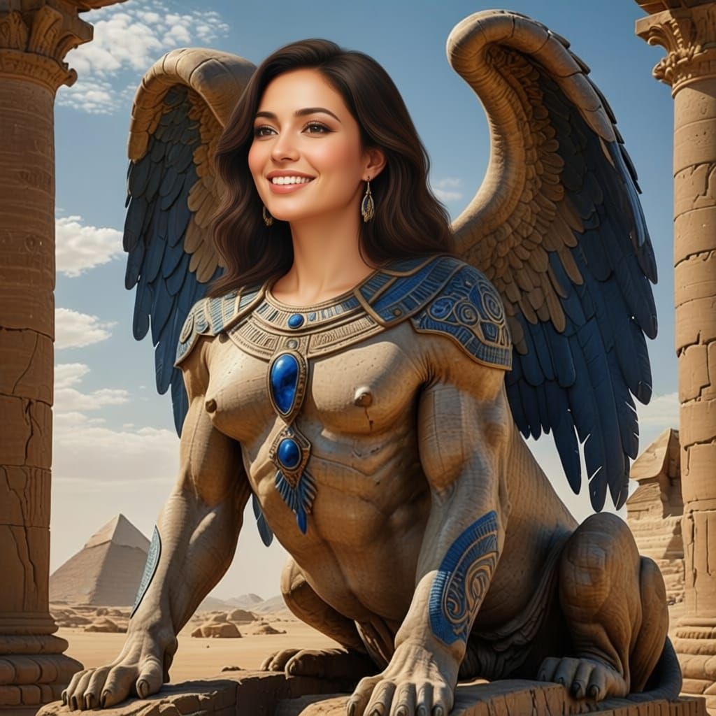 Hyper-Realistic Sphinx: Lion, Woman, Eagle & Serpent