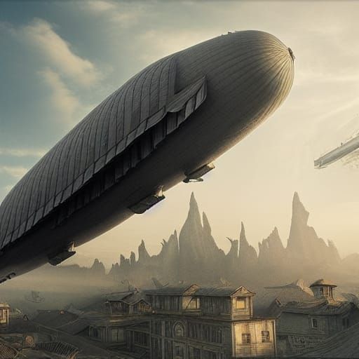 Dramatic Airship in Detailed Digital Matte Painting