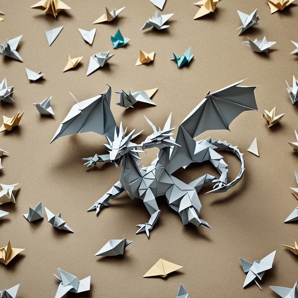Origami Dragon Fight in Real World: Papercraft Art