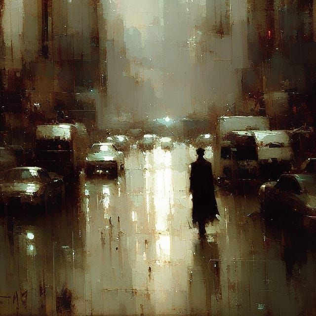 Contemplative Figure in Urban Impressionist Style