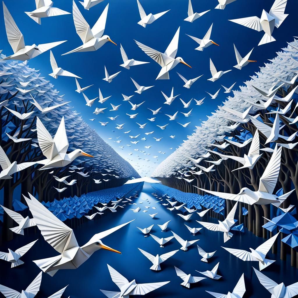 Origami Birds Magic Realism Pattern in UHD