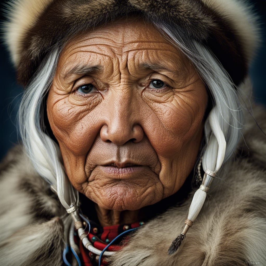 Portrait of Inuit Woman in Traditional Clothing