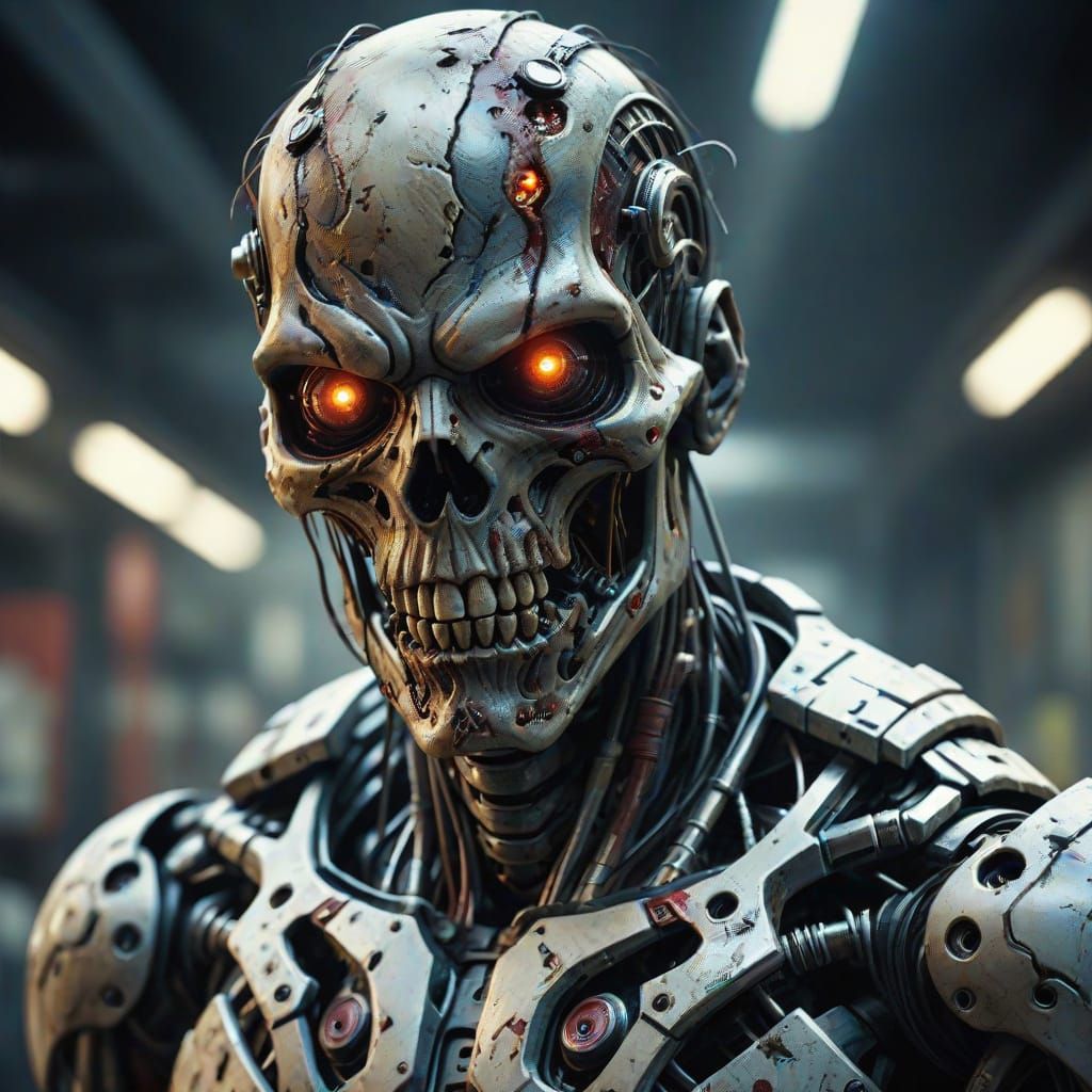 Hyperrealistic Zombie Cyborg in Sharp Focus