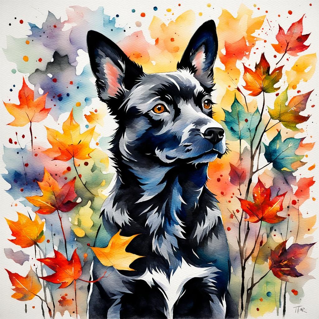 Expressive Chihuahua Painting in Autumnal Setting