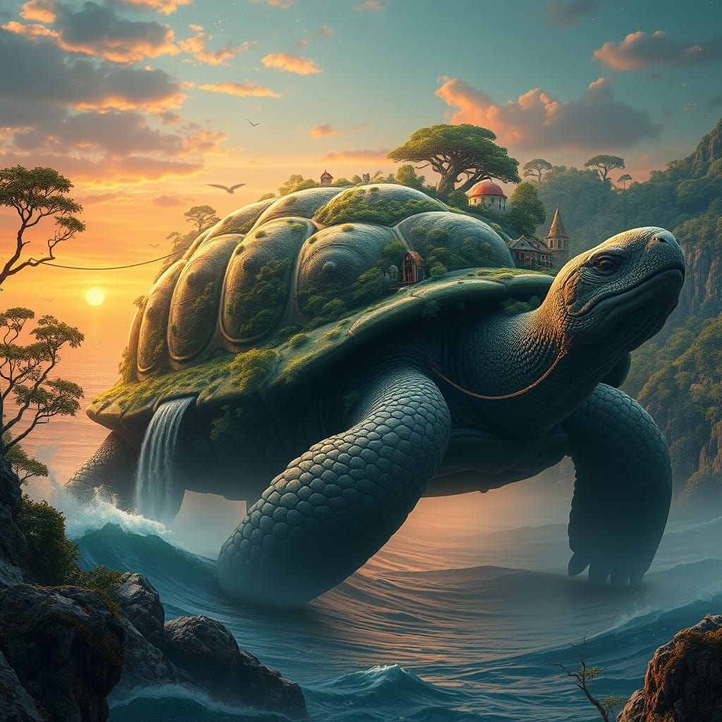 Hyper-Realistic Scene of a Majestic Tortoise City
