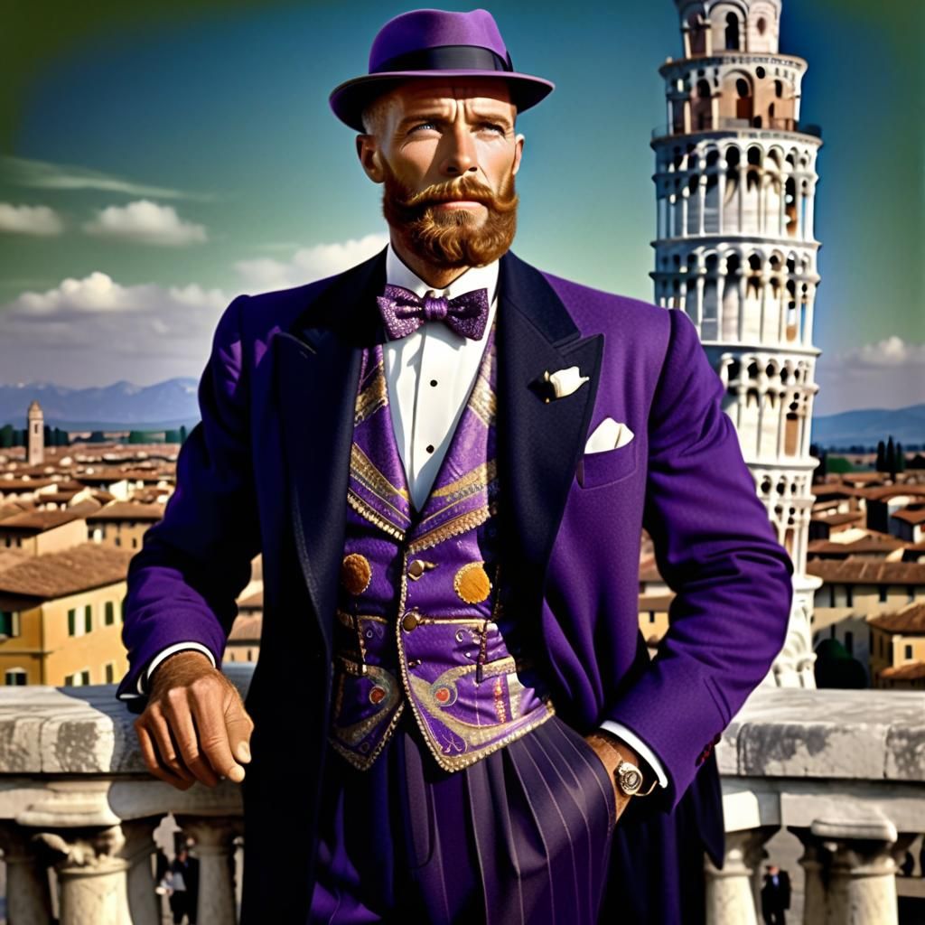 Handsome gentleman at the leaning tower of Pisa