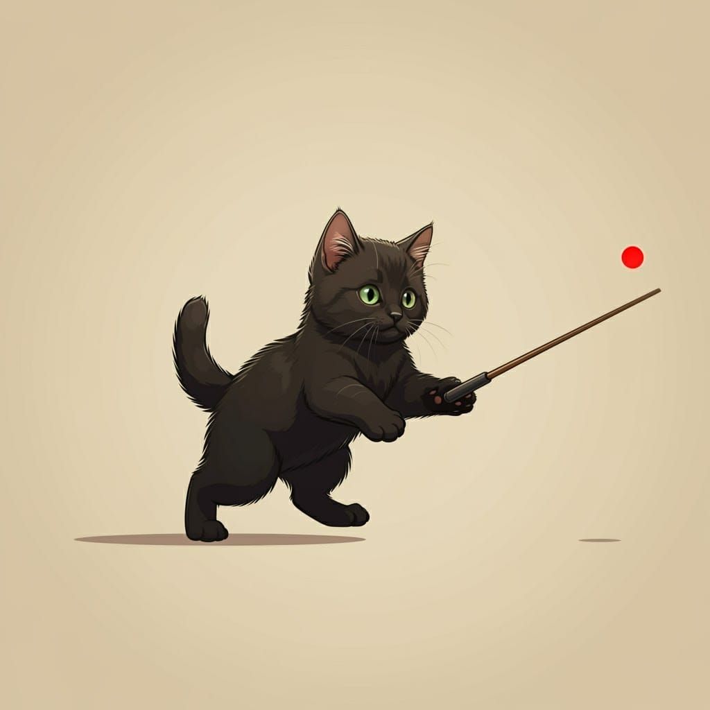 Black Kitten Chasing Red Dot with Focus