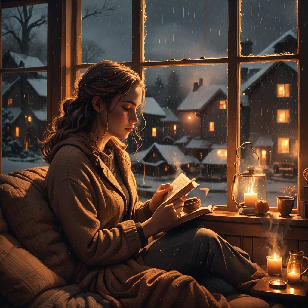 Cozy Fall Night: Firelight and Rain in Matte Painting