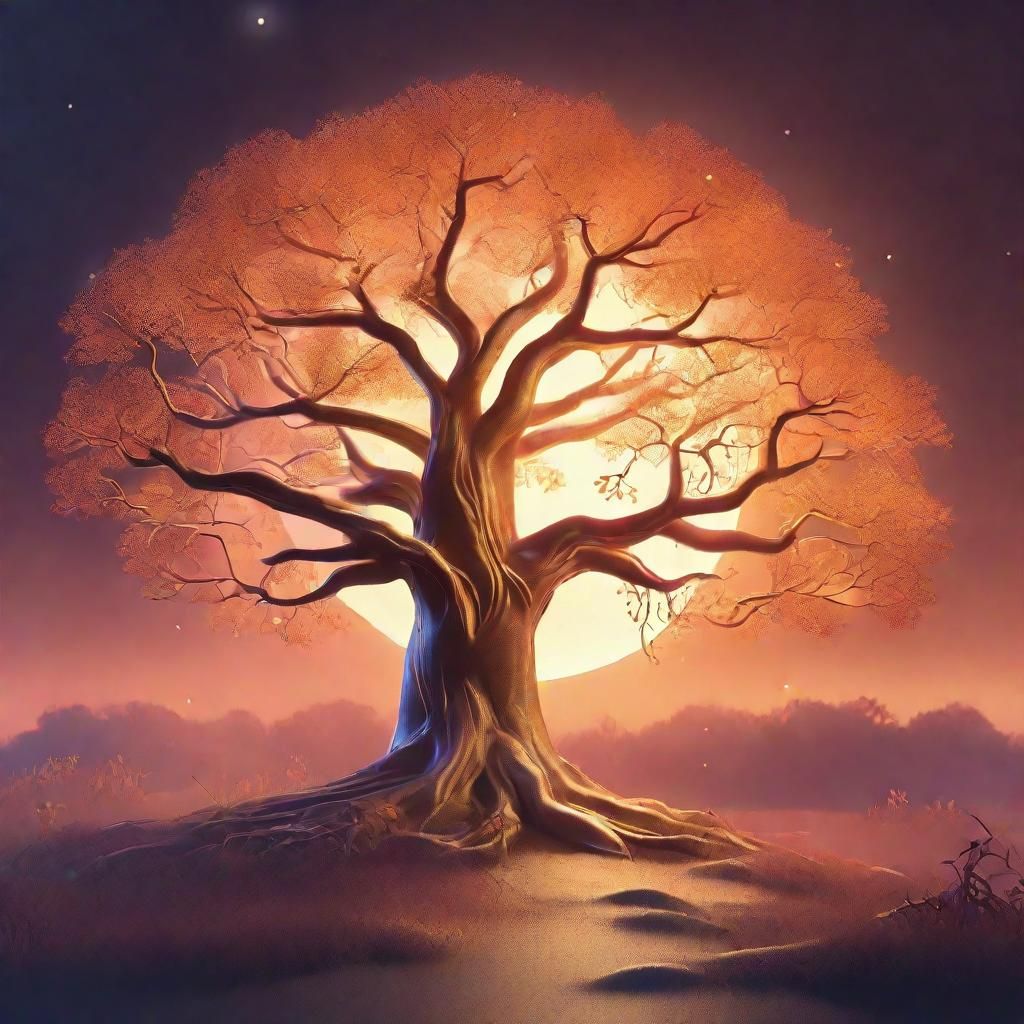 Mystical Glowing Tree in Toon Style, 3D Rendered