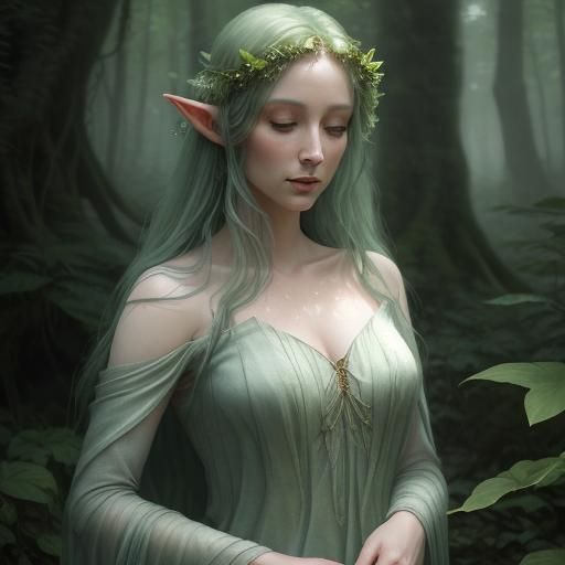 Elven Druid Emerges: Watercolor Painting in Lush Forest