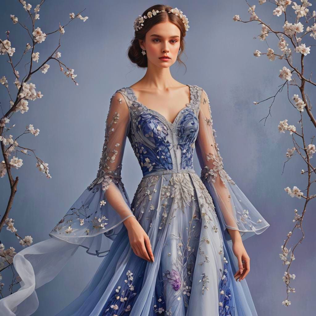 Hyperrealistic White Gown with Floral Details