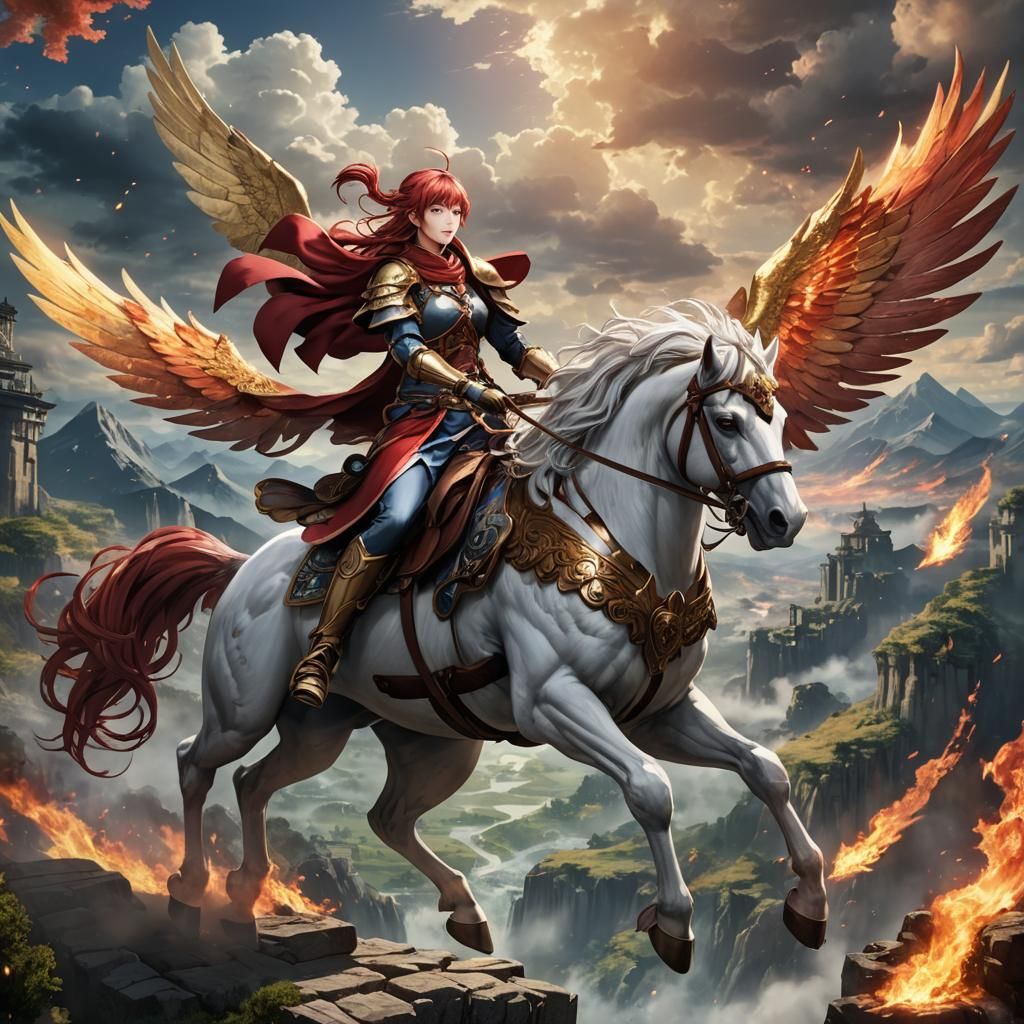 Hinoka Rides Pegasus: Epic Digital Matte Painting
