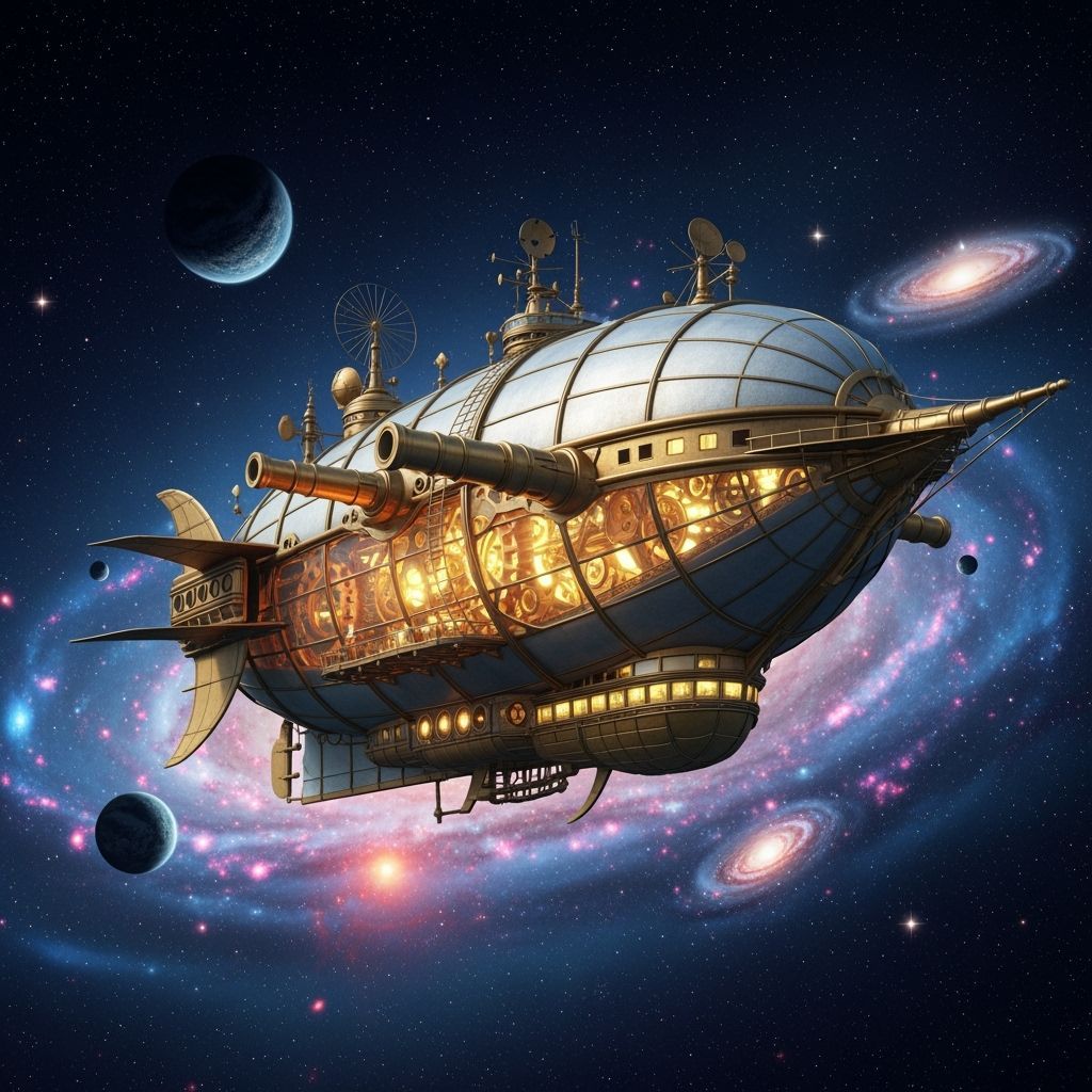 Steampunk Airship Drifting Through a Nebula