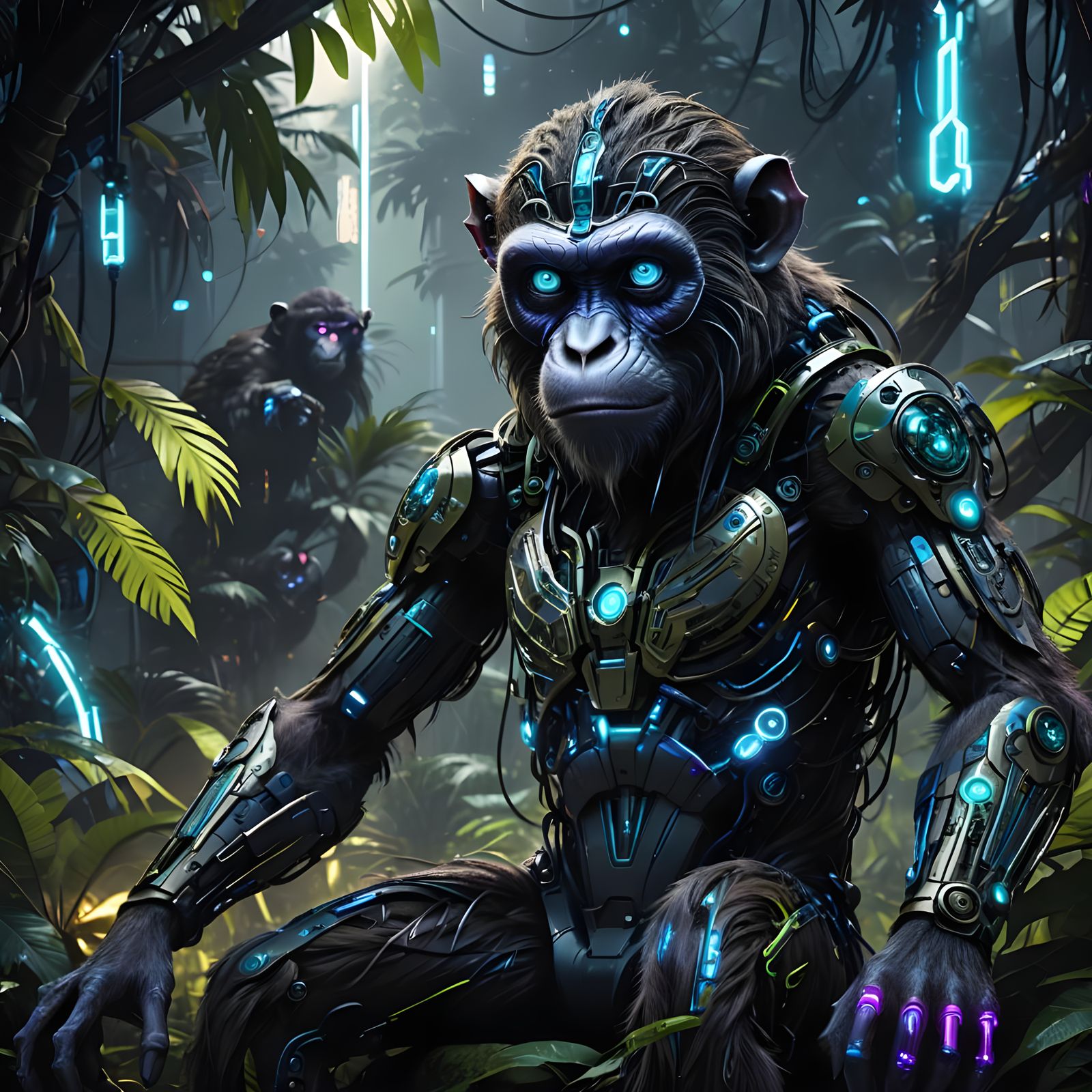Cybernetic Monkey Portrait in Detailed Matte Painting