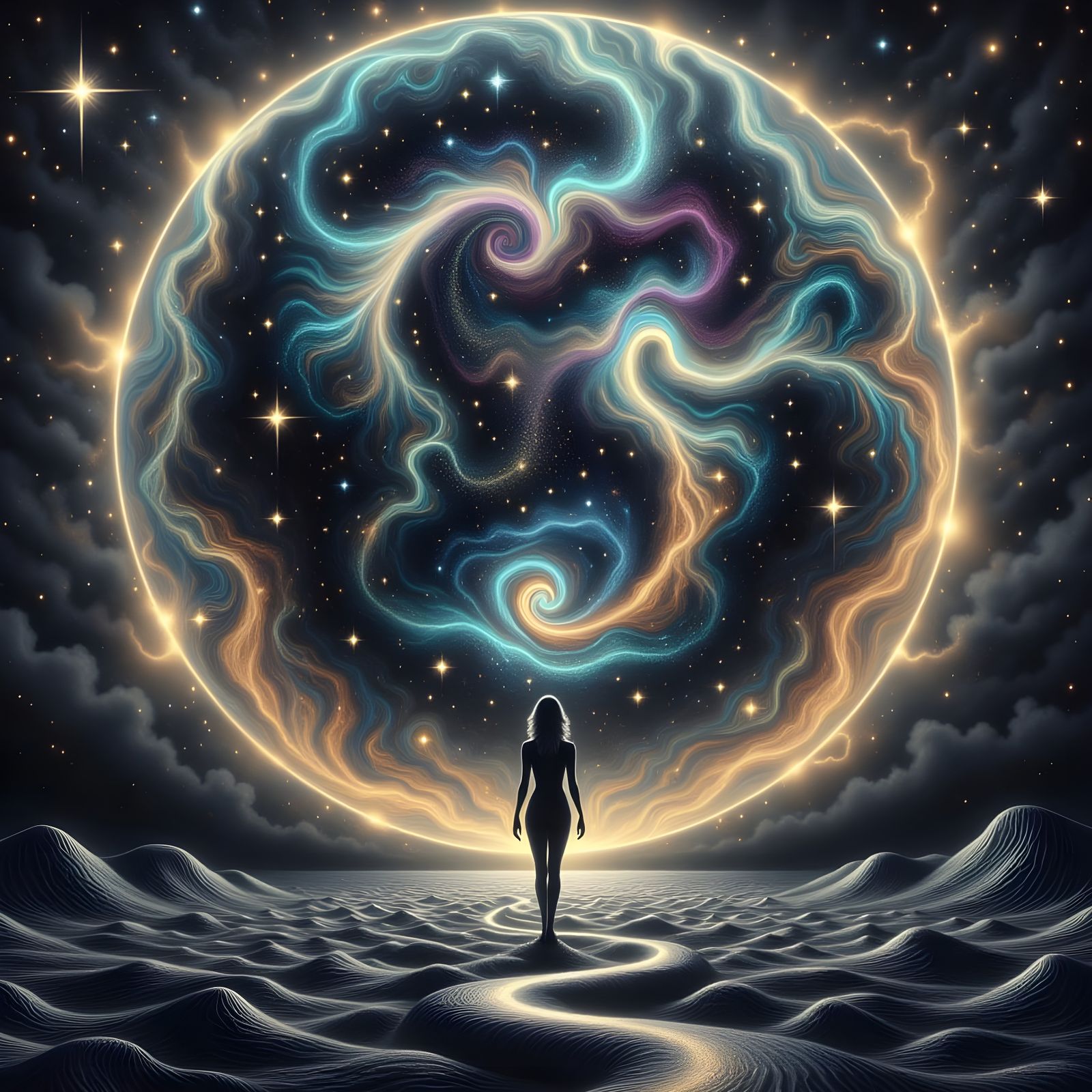 Ethereal Silhouette in a Surreal Landscape