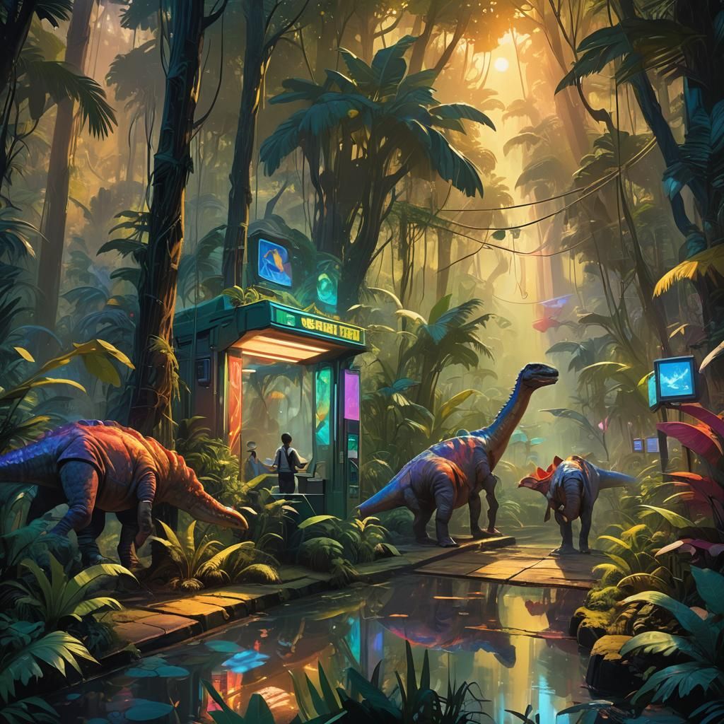 Dinosaurs Voting in Jungle Paradise: Fantasy Concept Art