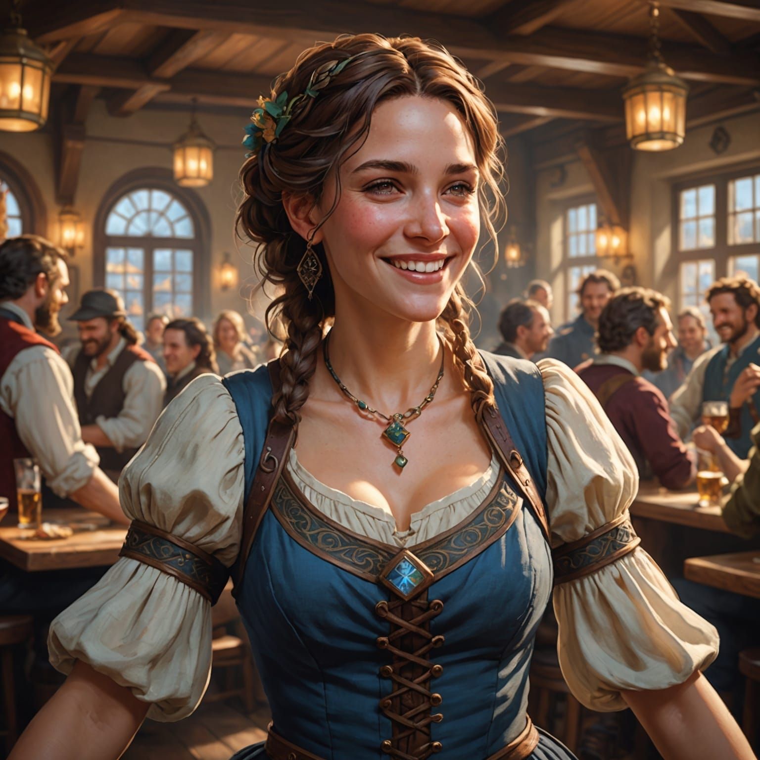 Smiling Bard Dancing in Tavern, Digital Portrait