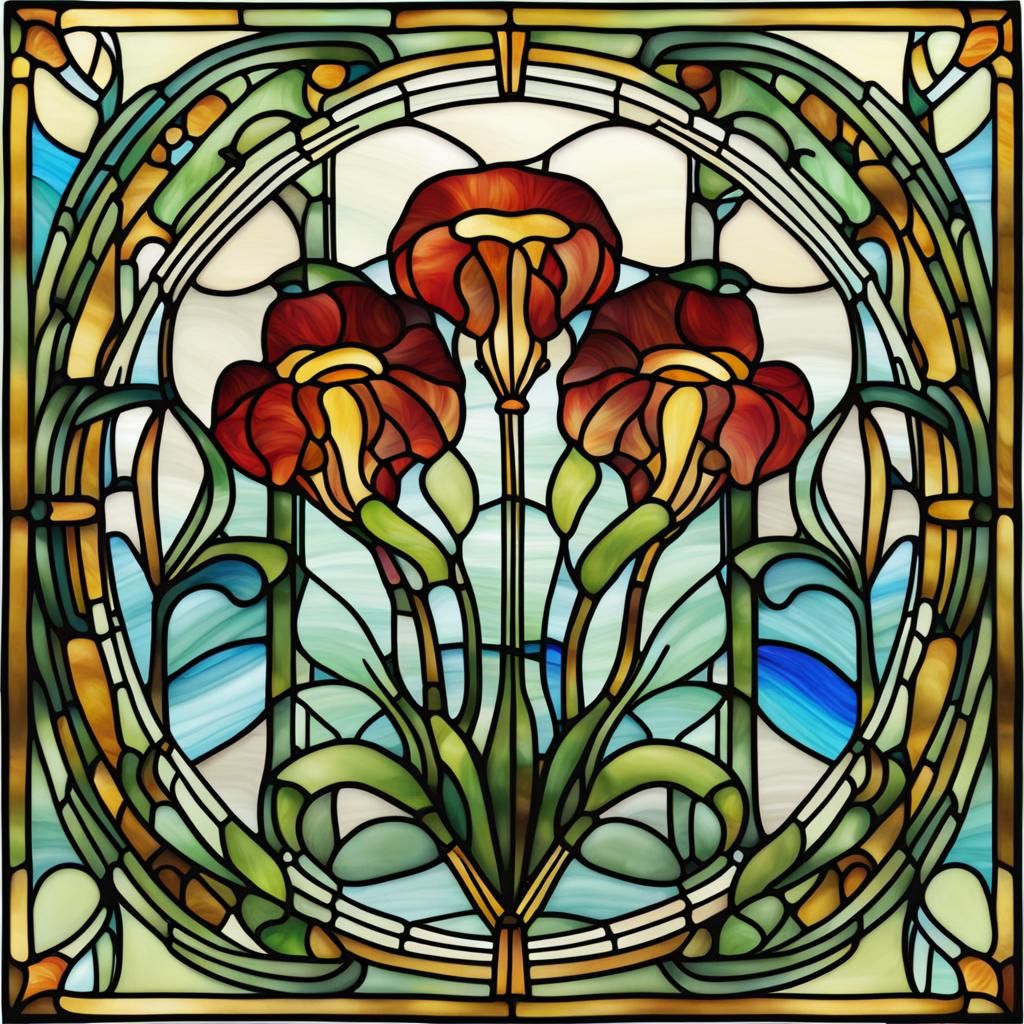 Art Nouveau Stained Glass Floral Design