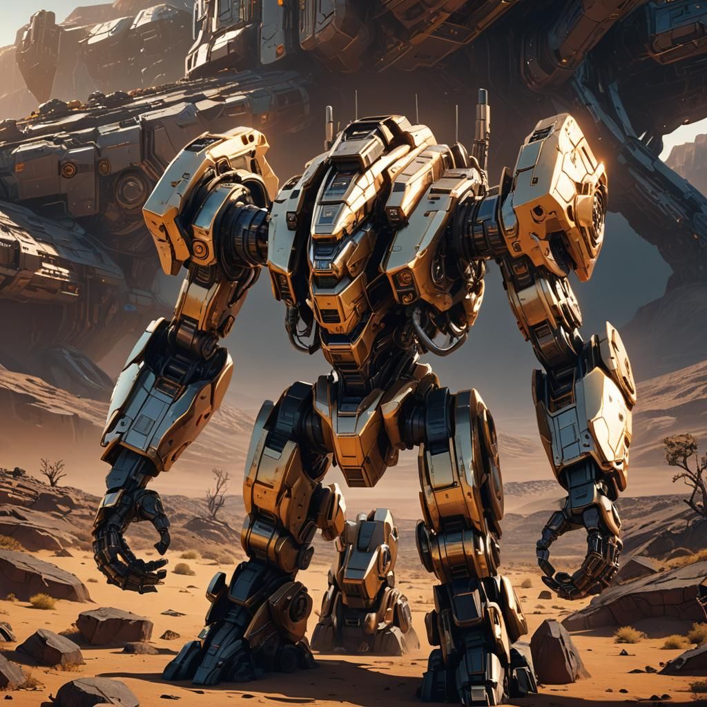 Futuristic Mech in Alien Landscape: Sci-Fi Concept Art