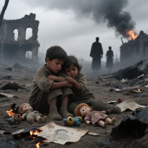 Children in War-Torn Landscape: Concept Art