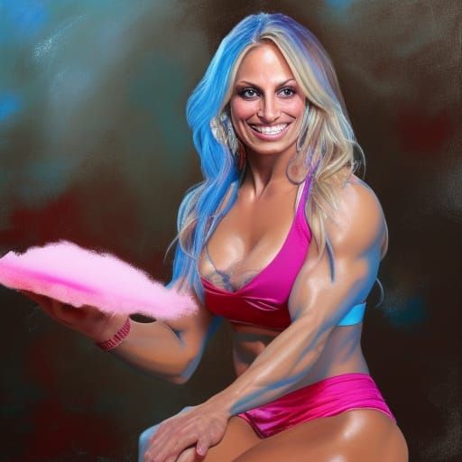 Trish Stratus Making Cotton Candy: Detailed Oil Painting